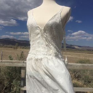 Boho White Lace Cotton Maxi Wedding Gown Sz M